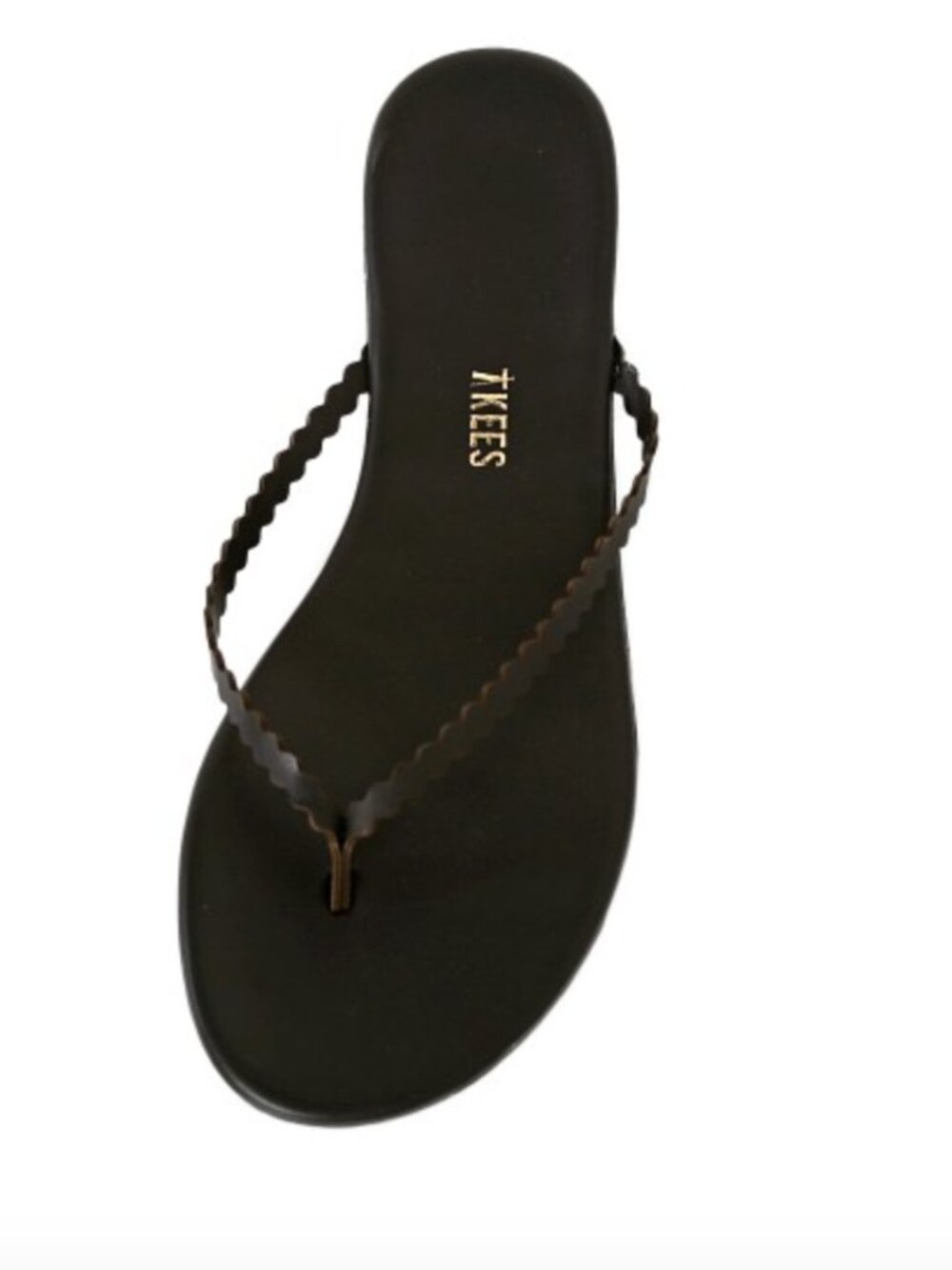 TKEES Black Leather Scalloped Thong Sandals, Size 9